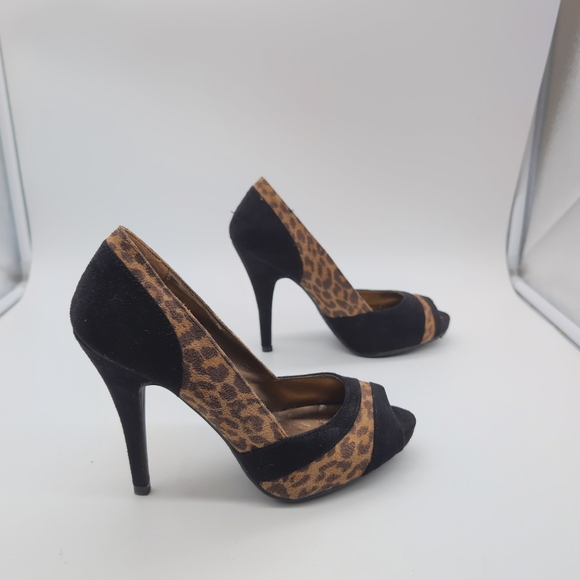 Leopard Print Black Peep Toe Heels By D Love Sz 7 - Picture 6 of 7